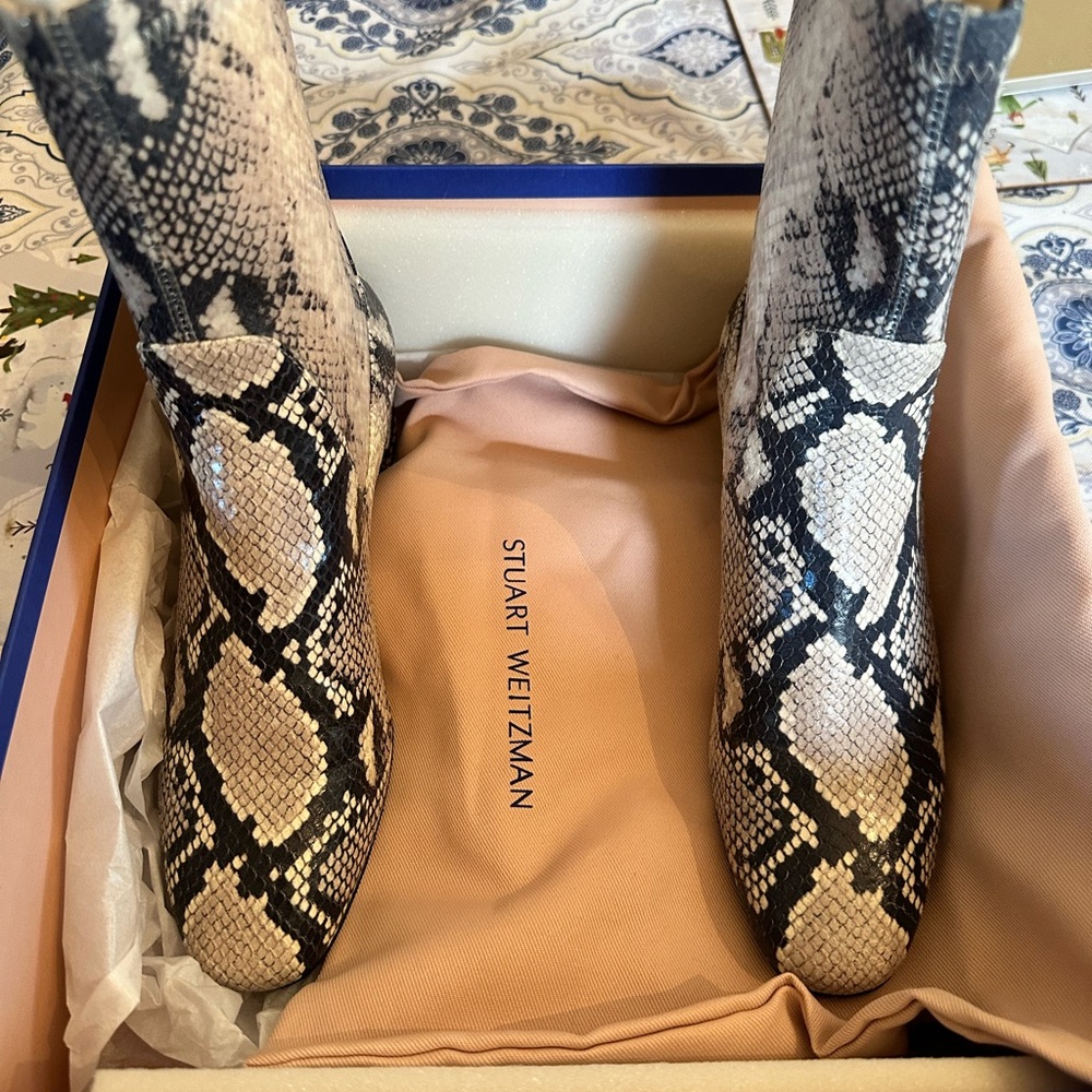 Stuart Weitzman Black and Cream Python Boots - image 2